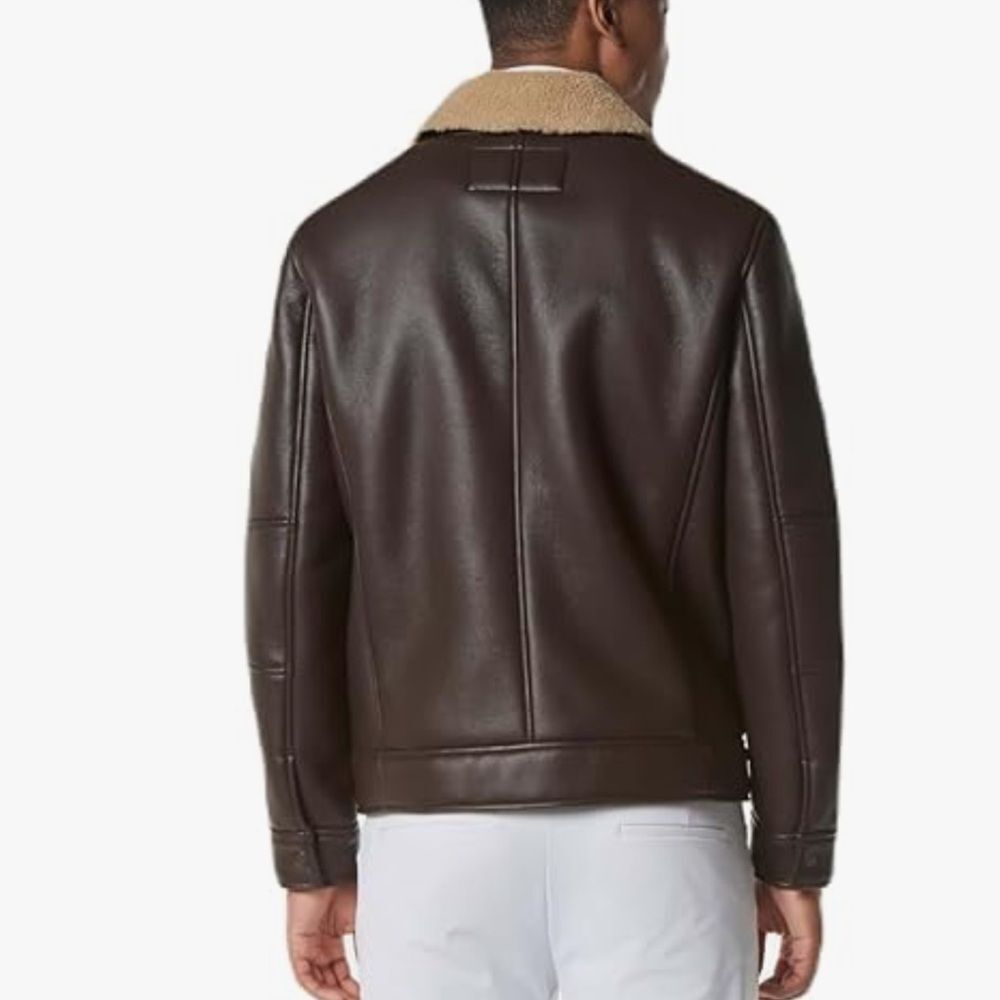 Andrew Marc Men's Faux Leather Sherling Jacket, Espresso (Maxton) NWT - Picture 3 of 10